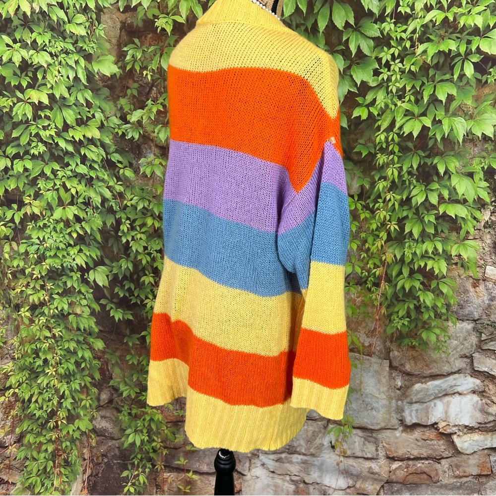LULAROE Chunky Colorful Cozy Rainbow Striped Oversized Cardigan Sweater, M - Picture 8 of 11